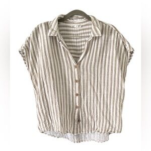 Taupe and White Striped Button-Down Shirt 100% cotton coastal cowgirl